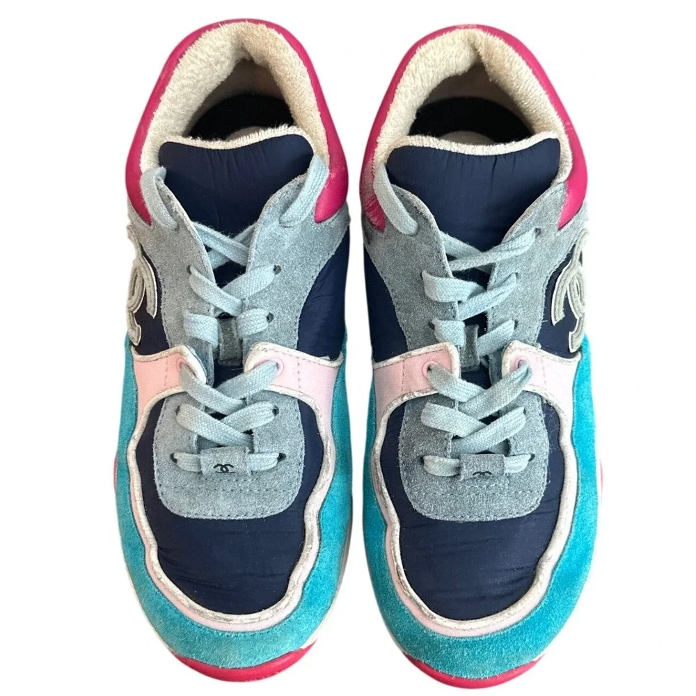 Chanel G34360 CC Sneakers Multicolor Suede Mesh Trainers EU 39 US 9